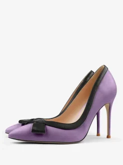 Chaussures habillées à talons hauts blancs pour femmes bout pointu n艙ud à enfiler