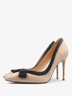 Chaussures habillées à talons hauts blancs pour femmes bout pointu n艙ud à enfiler