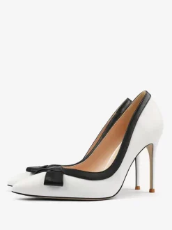 Chaussures habillées à talons hauts blancs pour femmes bout pointu n艙ud à enfiler
