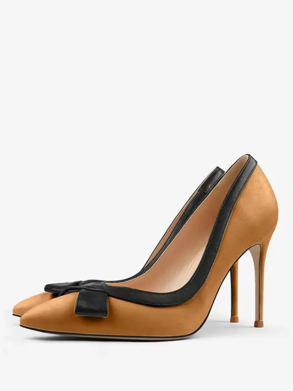 Chaussures habillées à talons hauts blancs pour femmes bout pointu n艙ud à enfiler