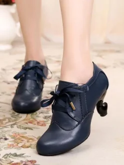 Chaussures Lolita classiques Roudn Toe Lace Up Synthétique Chaussures Lolita blanches Déguisements Halloween