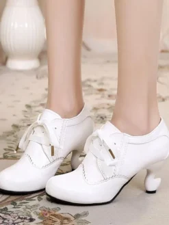 Chaussures Lolita classiques Roudn Toe Lace Up Synthétique Chaussures Lolita blanches Déguisements Halloween