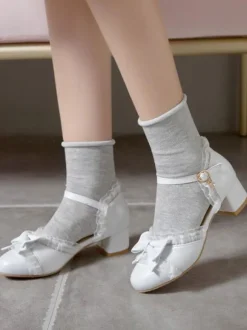 Chaussures Lolita douces arcs en cuir Synthétique talon épais Lolita pompes