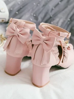 Chaussures Lolita douces à lacets en dentelle avec lacets et chaussures à talons hauts Déguisements Halloween