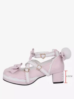 Chaussures Lolita roses à talons épais en cuir avec n艙ud papillon Mary Janes Kawaii Lolita