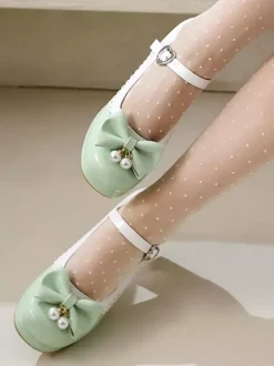Chaussures Lolita Sweet en cuir PU violet avec perles et n艙uds bout rond