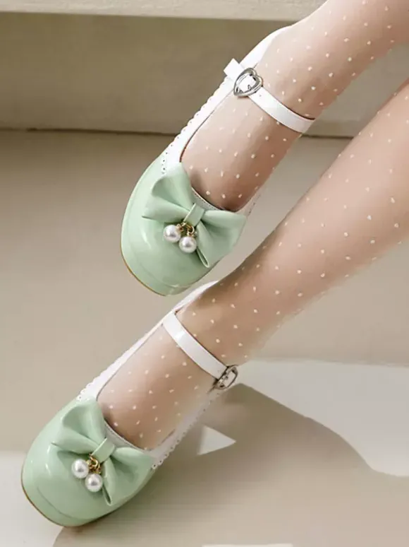 Chaussures Lolita Sweet en cuir PU violet avec perles et n艙uds bout rond