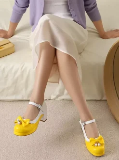 Chaussures Lolita Sweet en cuir PU violet avec perles et n艙uds bout rond