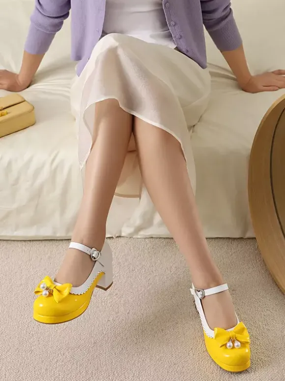 Chaussures Lolita Sweet en cuir PU violet avec perles et n艙uds bout rond