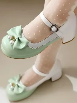 Chaussures Lolita Sweet en cuir PU violet avec perles et n艙uds bout rond