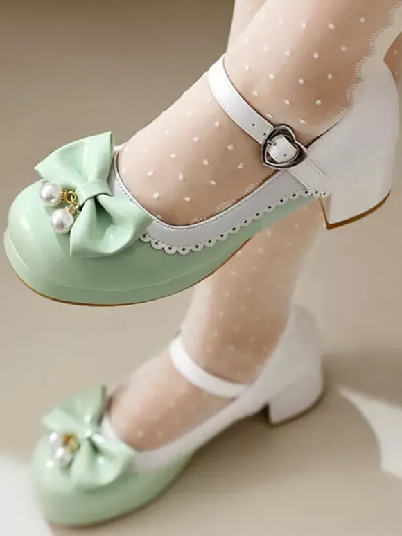 Chaussures Lolita Sweet en cuir PU violet avec perles et n艙uds bout rond