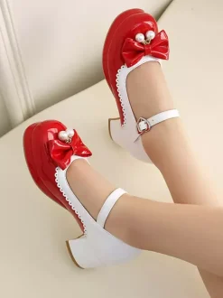 Chaussures Lolita Sweet en cuir PU violet avec perles et n艙uds bout rond