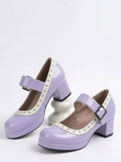 Chaussures Lolita Sweet à talons compensés en cuir verni avec n艙uds roses