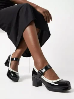 Chaussures Lolita Sweet à talons compensés en cuir verni avec n艙uds roses
