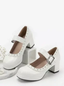 Chaussures Lolita Sweet à talons compensés en cuir verni avec n艙uds roses