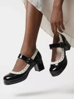 Chaussures Lolita Sweet à talons compensés en cuir verni avec n艙uds roses