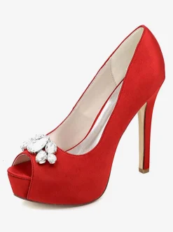 Chaussures mariée blanche en satin bout ouvert Chaussures femme cérémonie