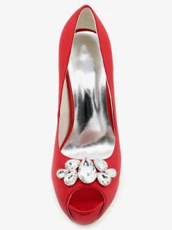 Chaussures mariée blanche en satin bout ouvert Chaussures femme cérémonie