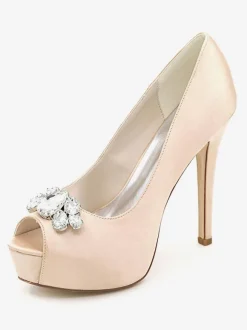 Chaussures mariée blanche en satin bout ouvert Chaussures femme cérémonie