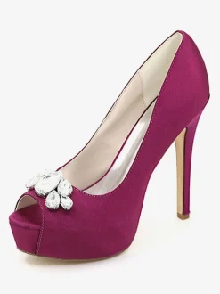 Chaussures mariée blanche en satin bout ouvert Chaussures femme cérémonie