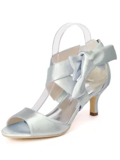 Chaussures mariée ivoire en PU talon haut décoré de noeud chaussures de mariage