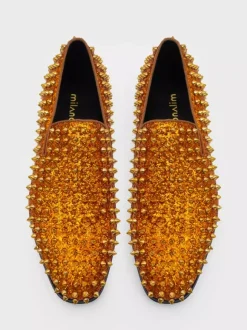 Chaussures Mocassins Pour Hommes Tissu À Paillettes Rivets Illustration Slip-On