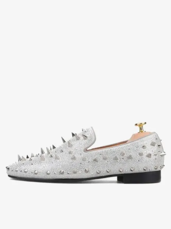 Chaussures Mocassins Rivets Pour Hommes Slip-on Bout Rond Tige En Micro Suède