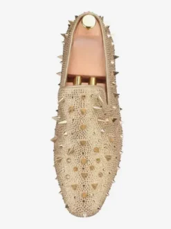 Chaussures Mocassins Rivets Pour Hommes Slip-on Bout Rond Tige En Micro Suède