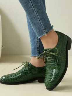 Chaussures Oxford pour femmes bout rond lacets plates et décontractées
