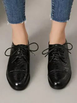 Chaussures Oxford pour femmes bout rond lacets plates et décontractées