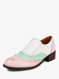 Chaussures Oxfords Pour Femmes Bout Rond Talon Bas À Lacets Décontracté