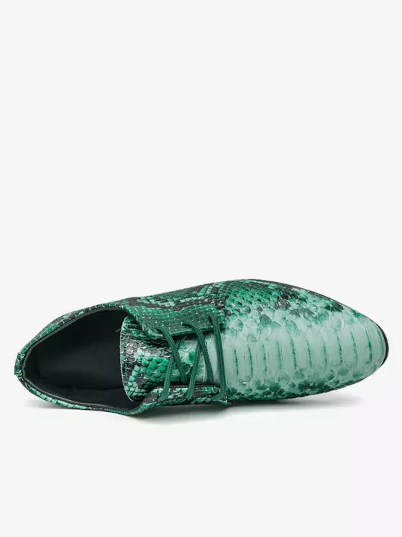 Chaussures Oxford vertes à lacets motif serpent