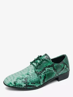 Chaussures Oxford vertes à lacets motif serpent