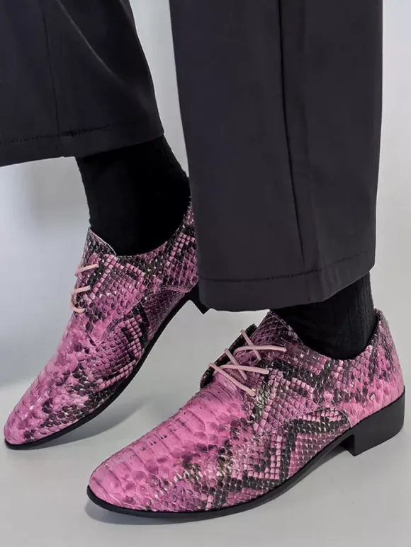 Chaussures Oxford vertes à lacets motif serpent