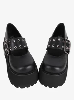 chaussures épaisses gothiques Lolita en cuir PU à bout rond Lolita noires