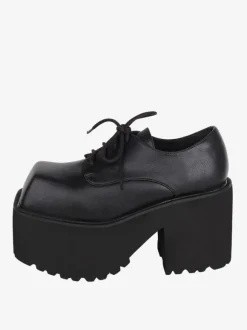 chaussures épaisses gothiques Lolita noires en cuir PU à bout rond Lolita