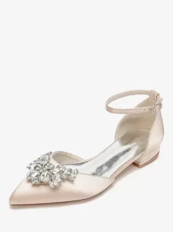 Chaussures Plates De Mariée Mariage Bride Strass Satin Bout Pointu