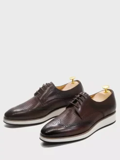 Chaussures Richelieu pour hommes bout rond en cuir véritable à lacets.
