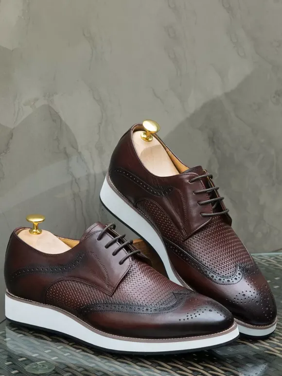 Chaussures Richelieu pour hommes bout rond en cuir véritable à lacets.