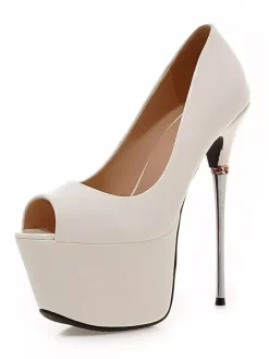 Chaussures sexy femme or bout ouvert talon aigu plateforme en PU verni
