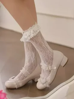 Chaussures Sweet Lolita Escarpins Mary Jane Lolita à talons épais et blocs de couleurs roses à volants