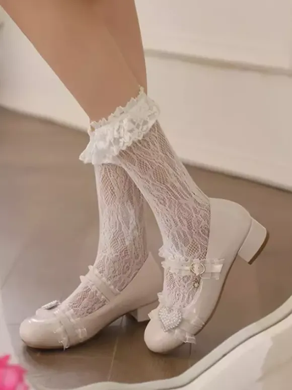 Chaussures Sweet Lolita Escarpins Mary Jane Lolita à talons épais et blocs de couleurs roses à volants