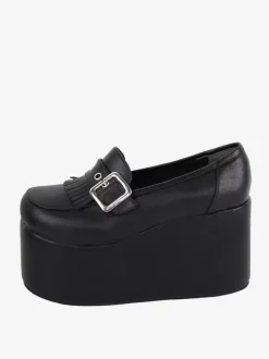 Chaussures Sweet Lolita Escarpins Lolita à talons compensés en cuir PU avec chaînes noires
