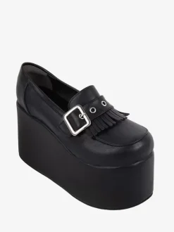 Chaussures Sweet Lolita Escarpins Lolita à talons compensés en cuir PU avec chaînes noires