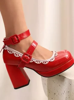 Chaussures Sweet Lolita à talon compensé en cuir verni écru et blanc