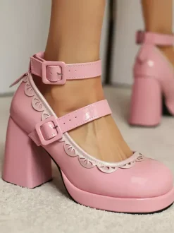 Chaussures Sweet Lolita à talon compensé en cuir verni écru et blanc
