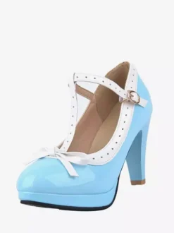 Chaussures vintage blanches à talon chaton et bride en T