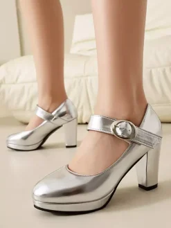 Chaussures vintage Mary Jane à bout carré et talon épais pour femmes