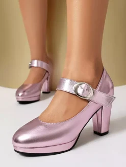 Chaussures vintage Mary Jane à bout carré et talon épais pour femmes