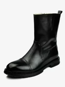 Chelsea Bottes Homme Bottines Simples En Cuir De Vachette Noir Bout Rond